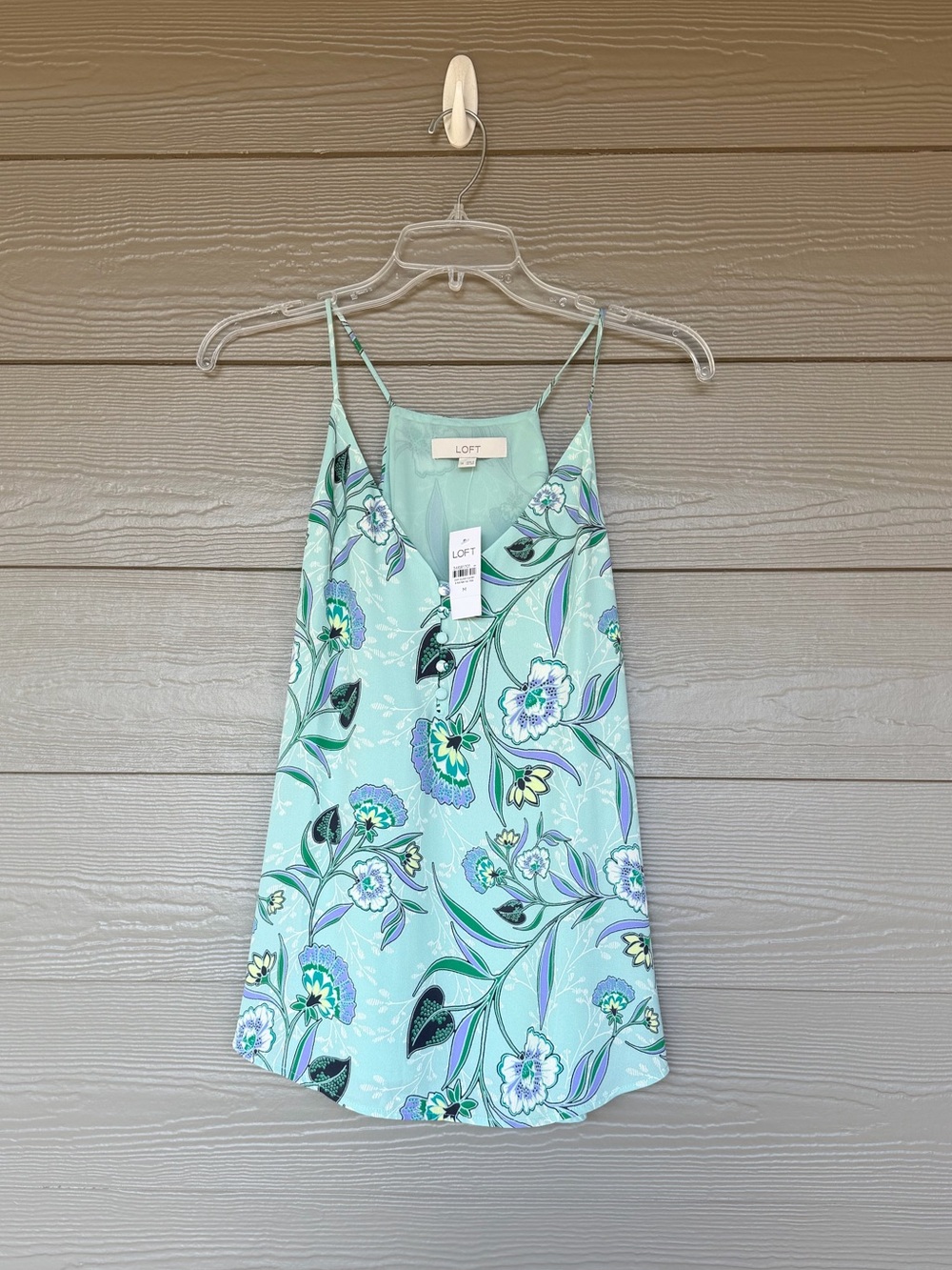 LOFT Mint Floral Tank Top with Blue-Green Blooms Size Medium NWT